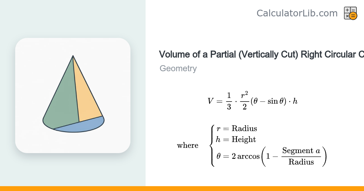 Partial (Vertically Cut) Right Circular Cone Volume Calculator ...