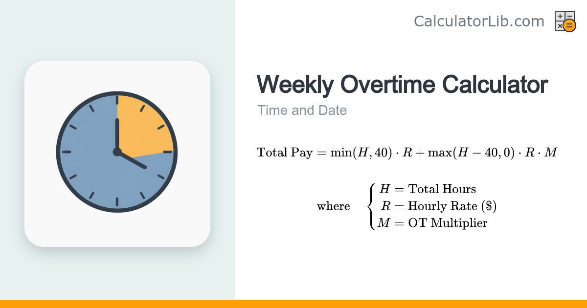 Weekly Overtime Calculator — Regular vs Overtime Over 40 Hours ...