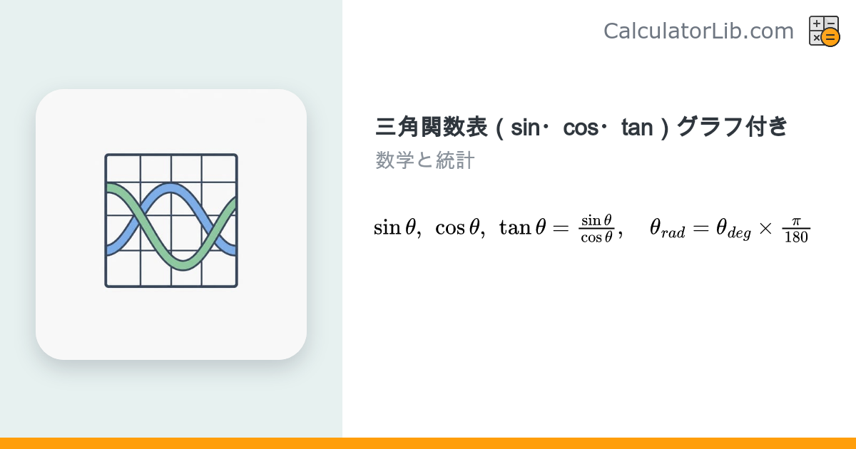 三角関数表（sin・cos・tan）グラフ付き計算 - 関数表とグラフ - CalculatorLib